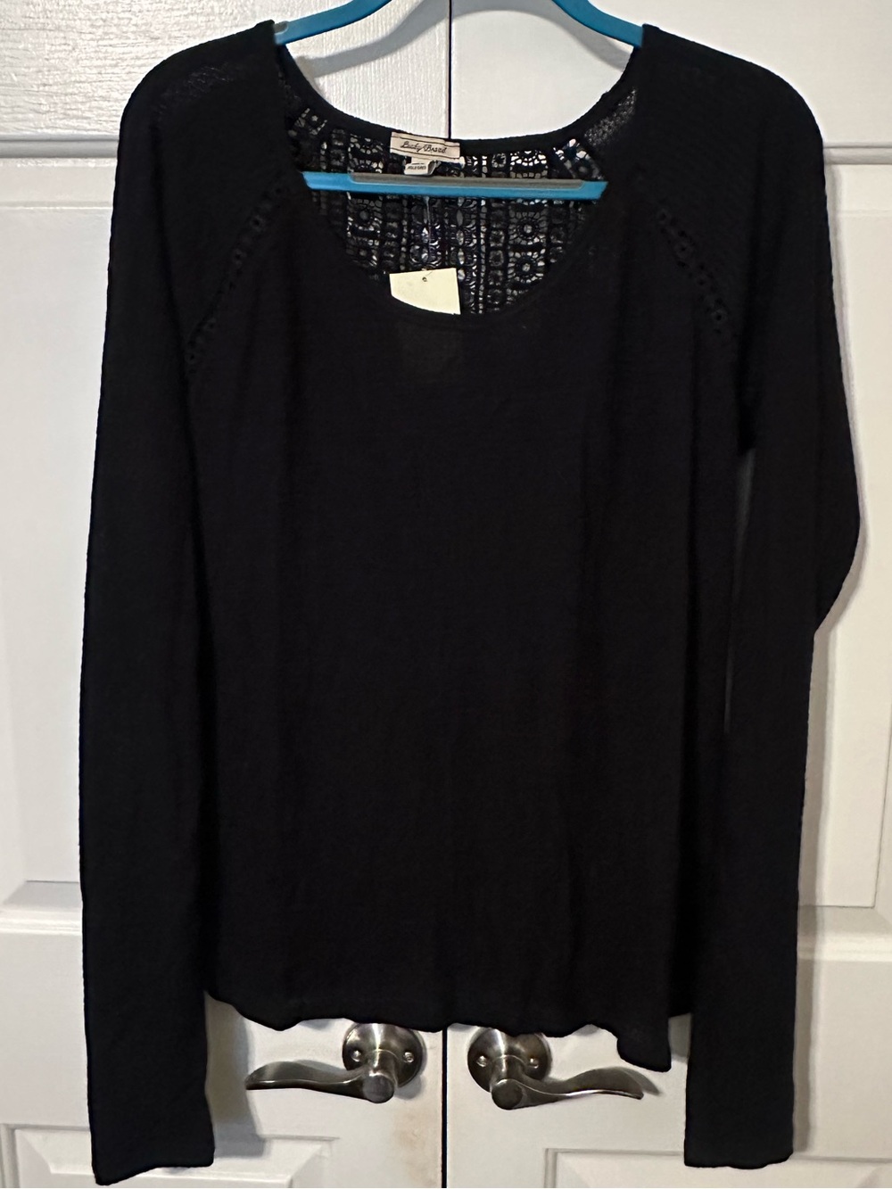 Lucky Brand Long Sleeve Scoop Neck Top with Crochet Back Panel